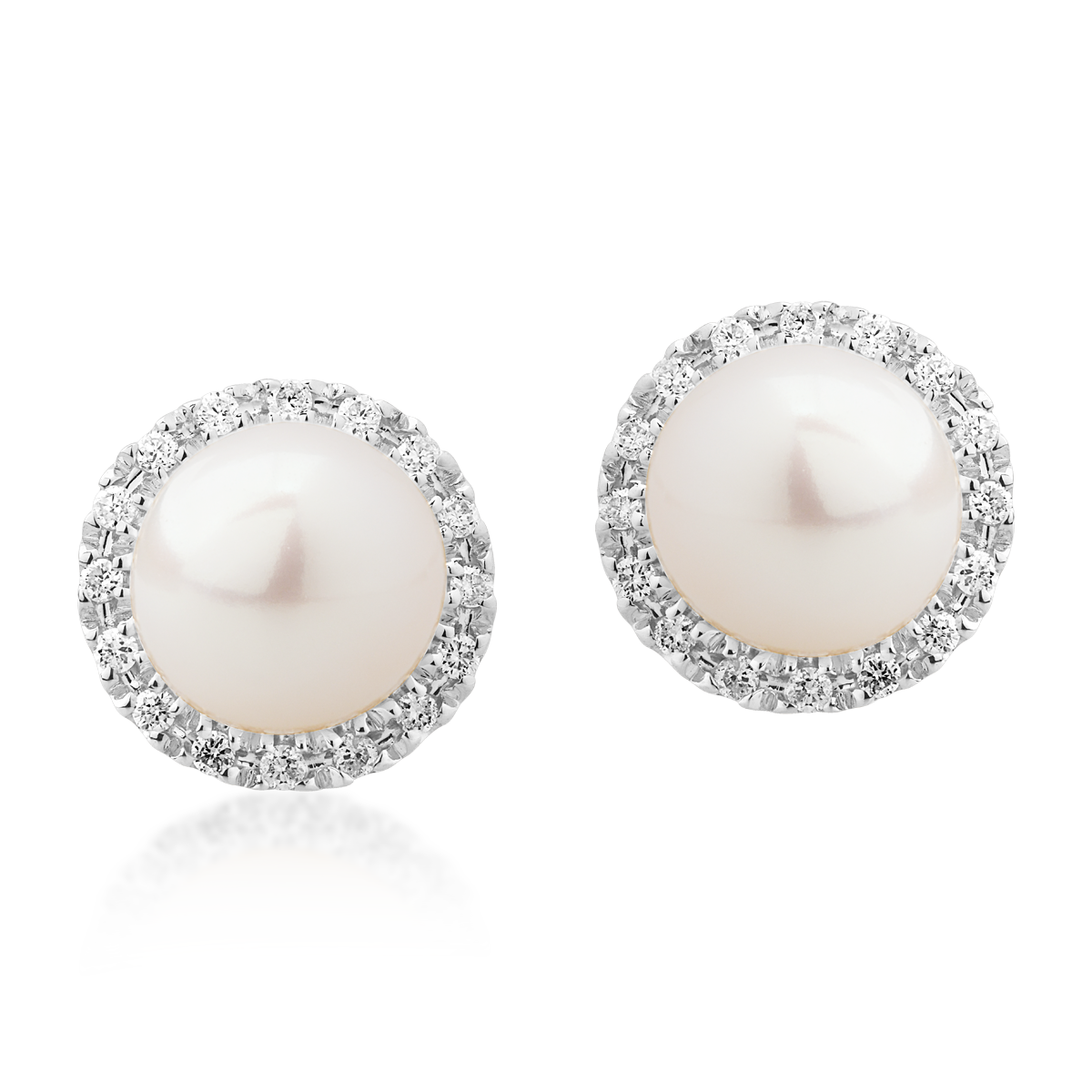 White gold earrings with 0.093ct diamonds and fresh water pearls