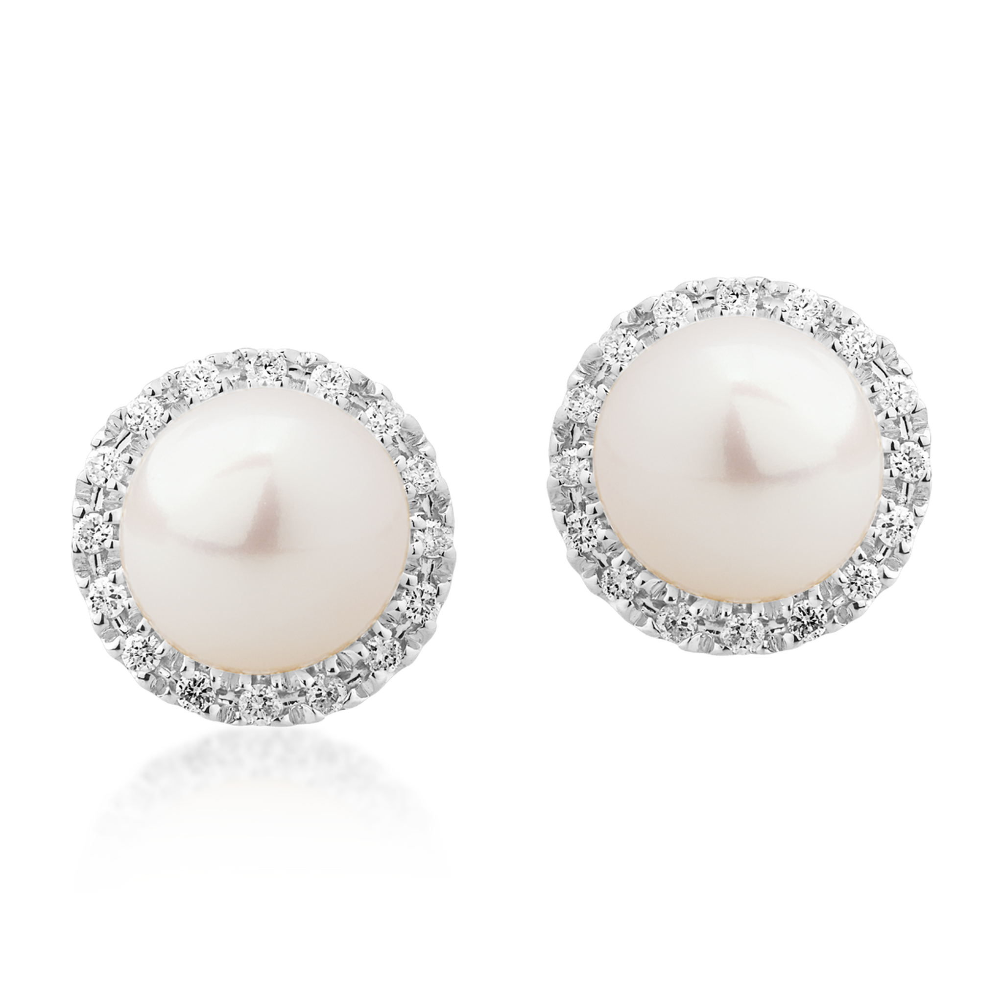 Kolczyki z białego złota z diamentami o masie 0.093ct i perłami słodkowodnymi