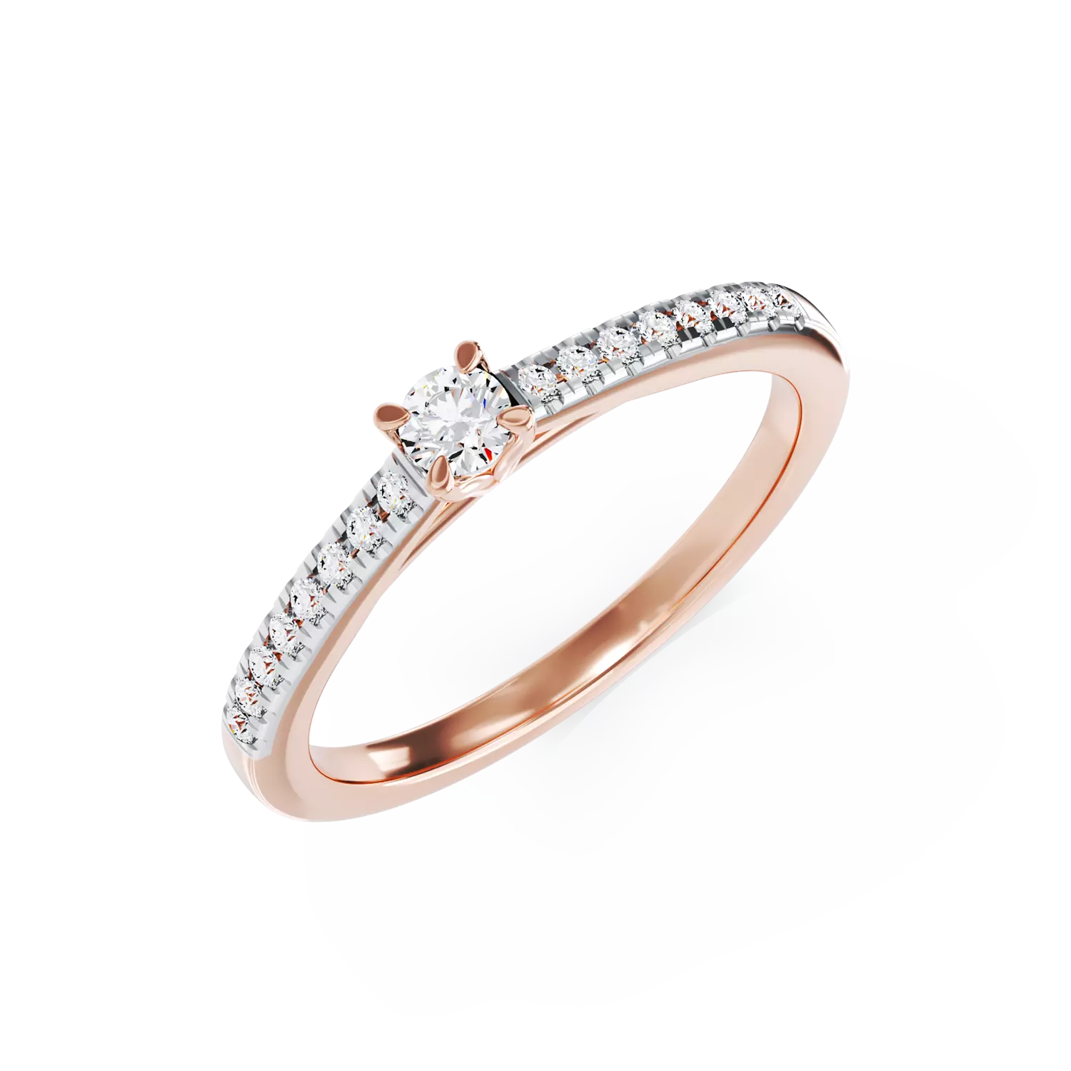 Rózsarany eljegyzési gyűrű 0.2ct gyémántokkal