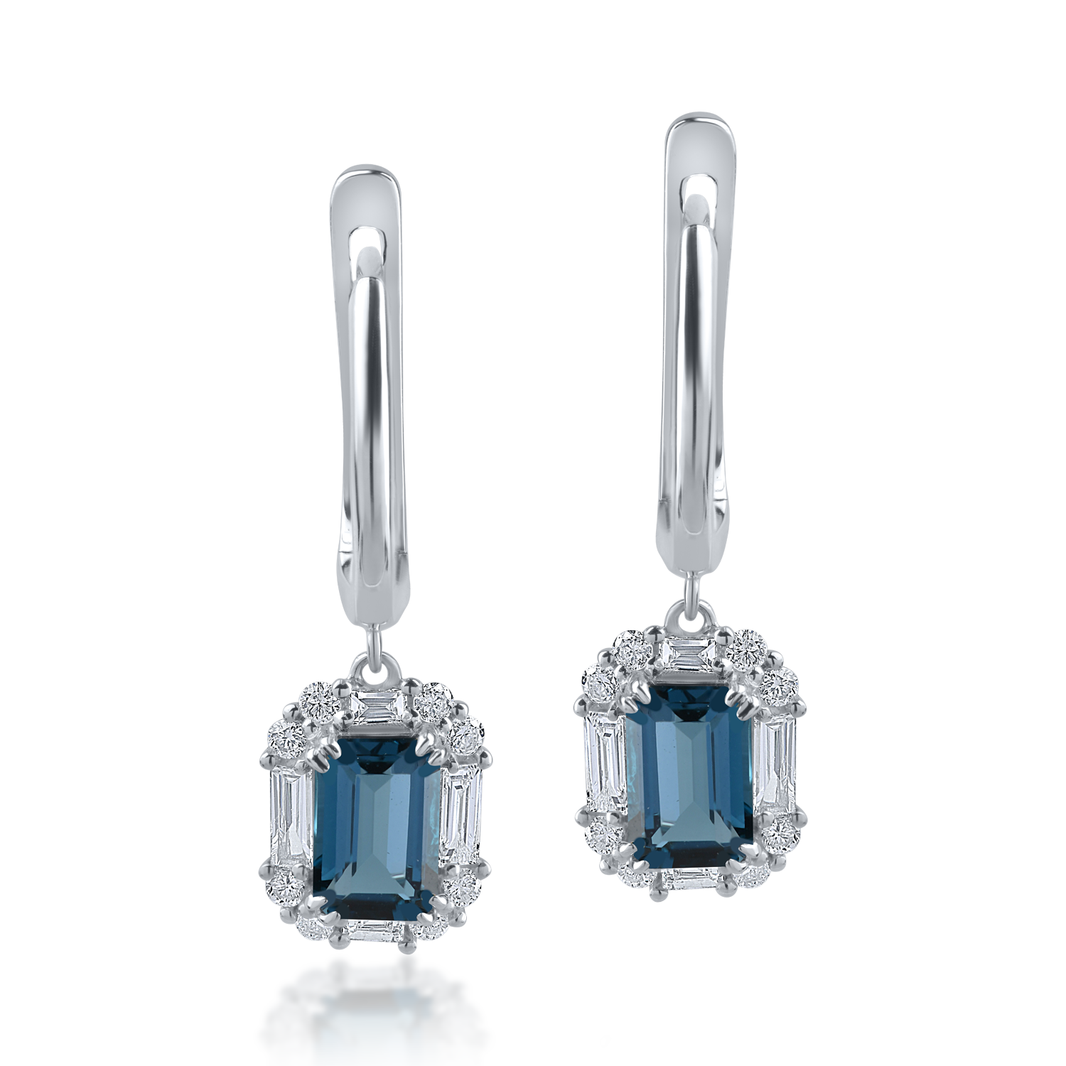 White gold earrings with 1.23ct london blue topazes and 0.39ct diamonds