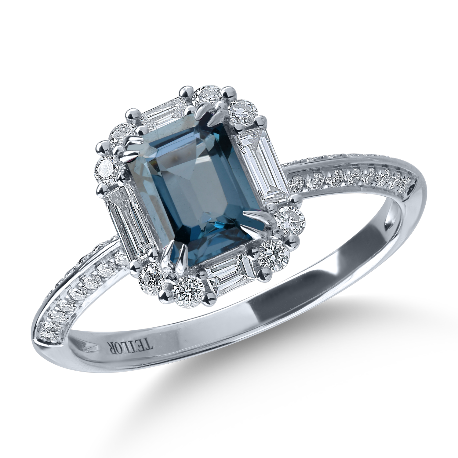 White gold ring with 1.23ct london blue topaz and 0.49ct diamonds