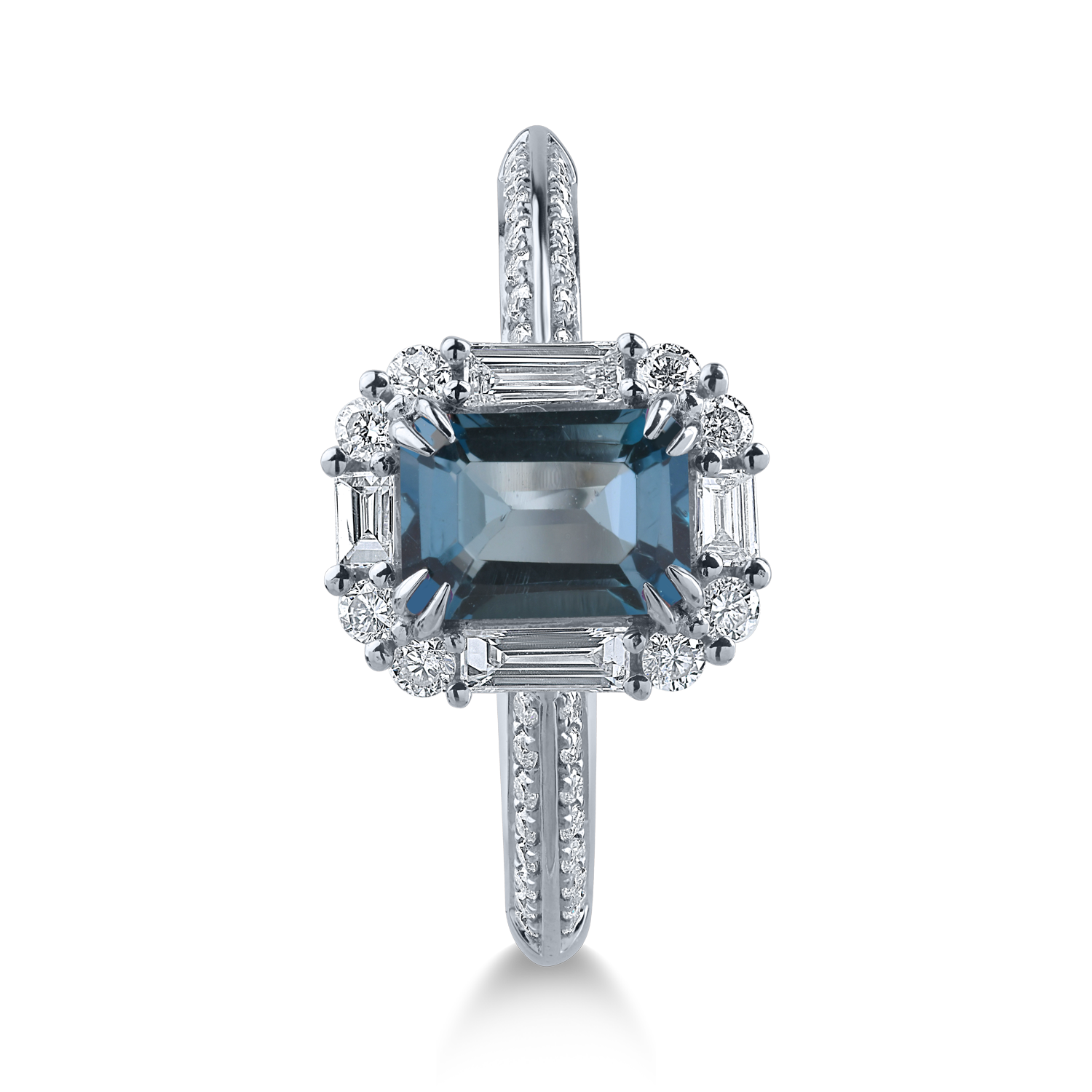 Fehérarany gyűrű 1.23ct londoni kék topázzal és 0.49ct gyémántokkal