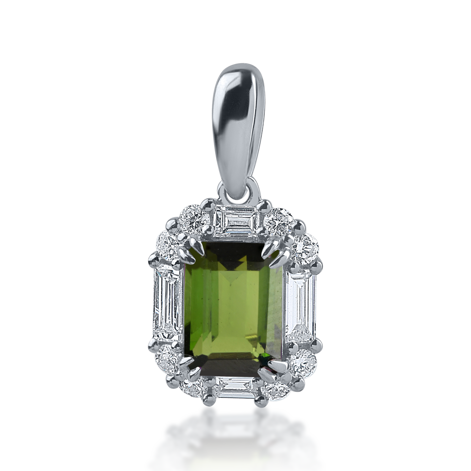 White gold pendant with 1.03ct green tourmaline and 0.35ct diamonds