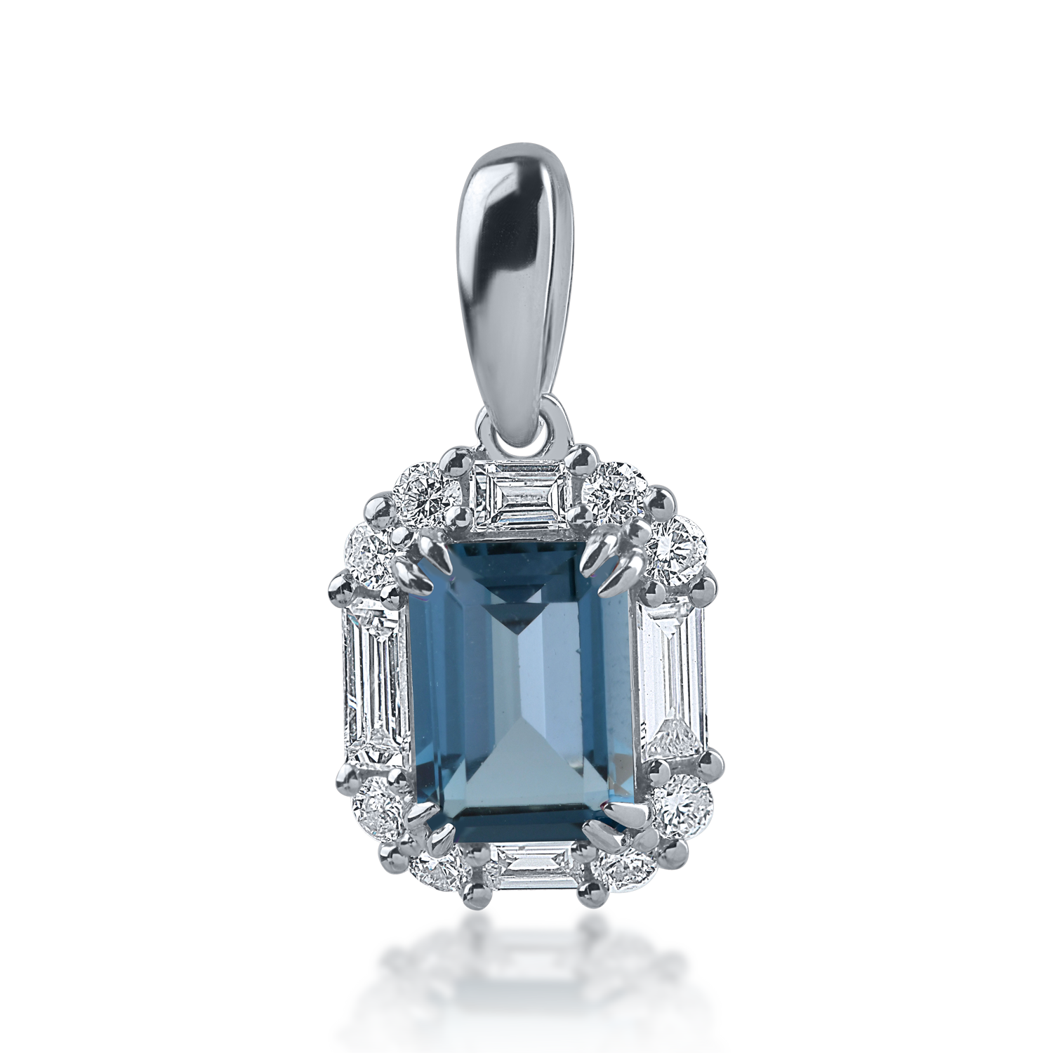 White gold pendant with 1.17ct london blue topaz and 0.32ct diamonds