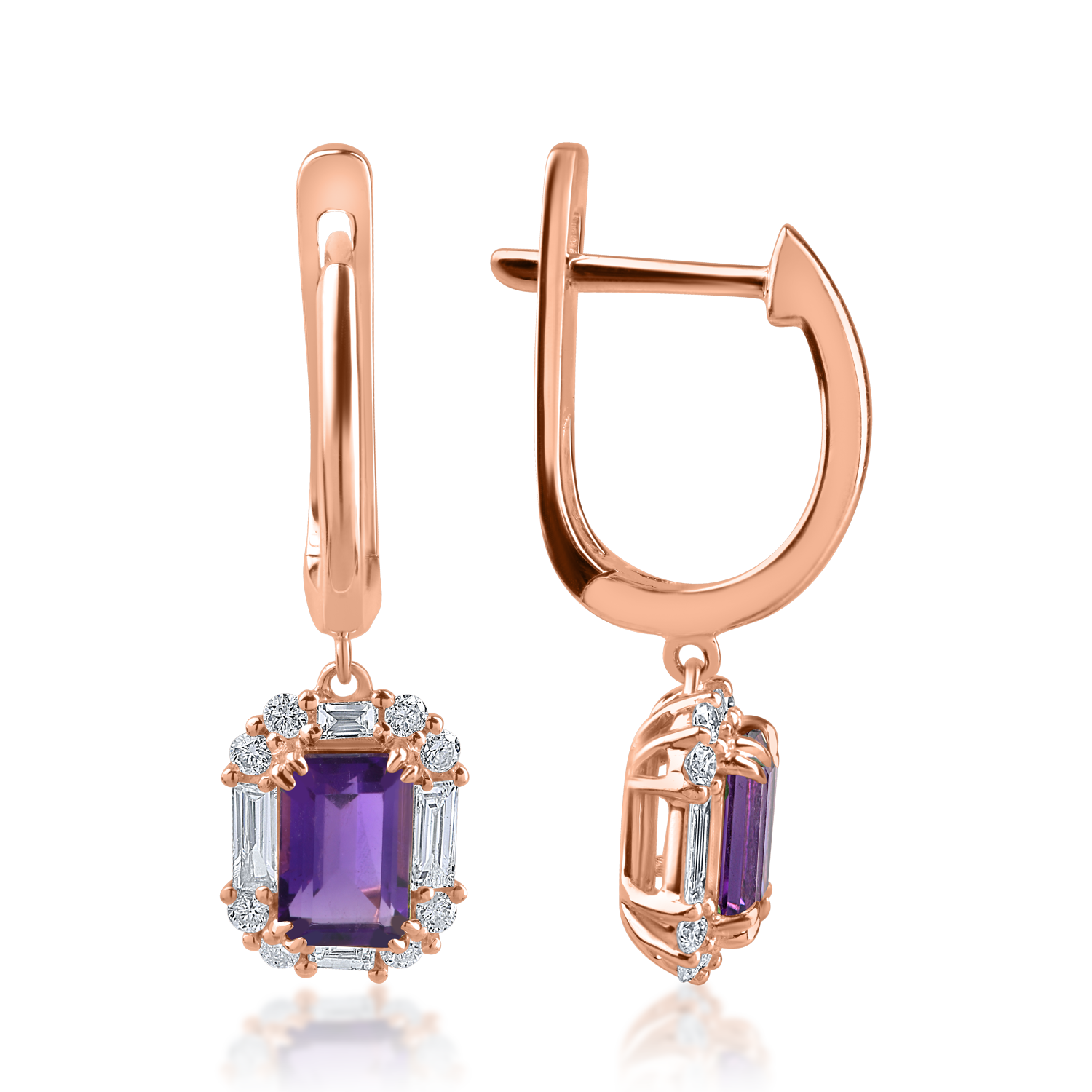 Rose gold earrings with 1.09ct amethysts and 0.38ct diamonds