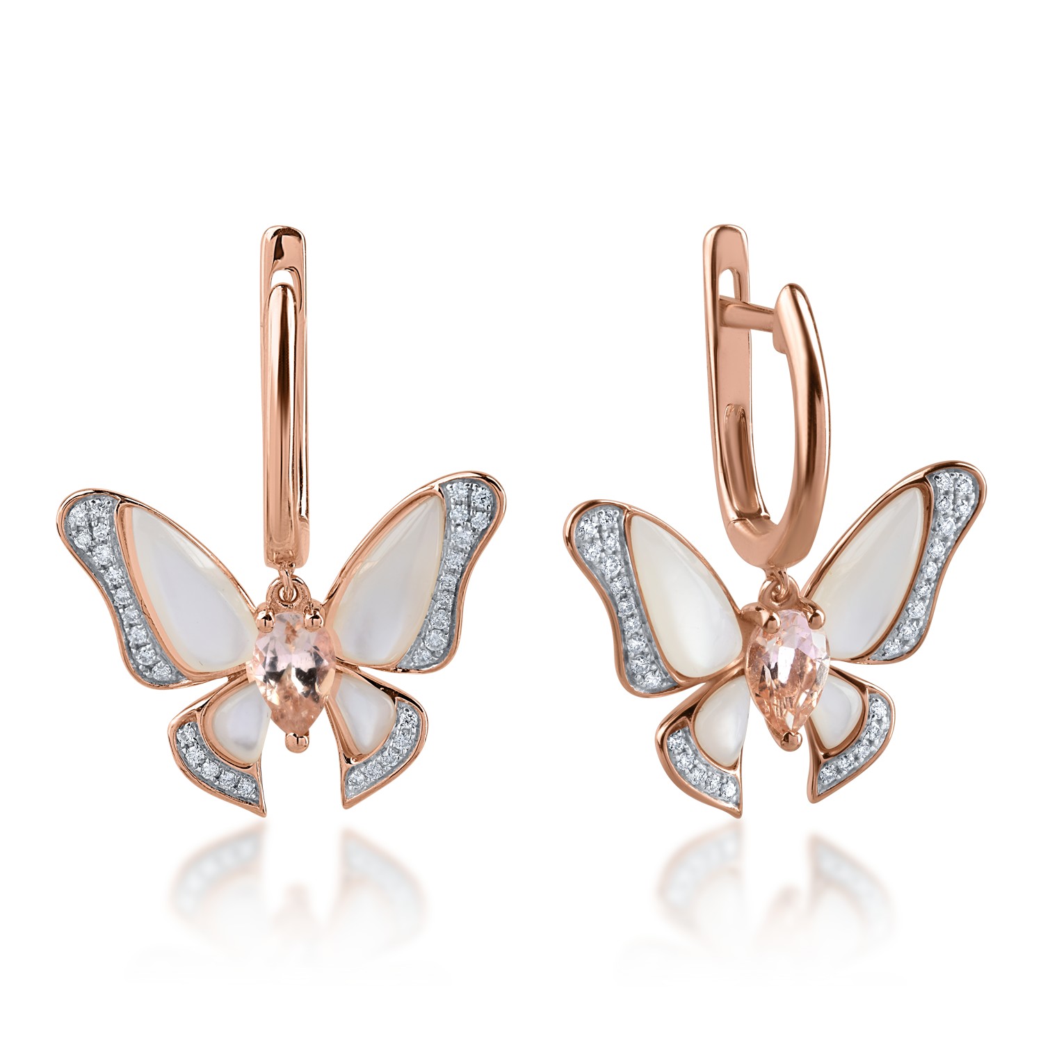 Rose gold butterfly earrings with 3.46ct precious and semi-precious stones