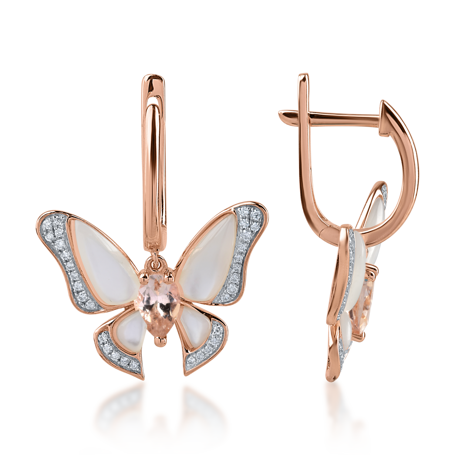 Rose gold butterfly earrings with 3.46ct precious and semi-precious stones