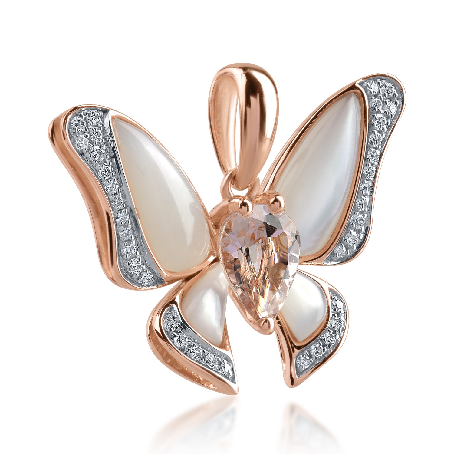 Висулка пеперуда от розово злато със скъпоценни и полускъпоценни камъни 2.66ct