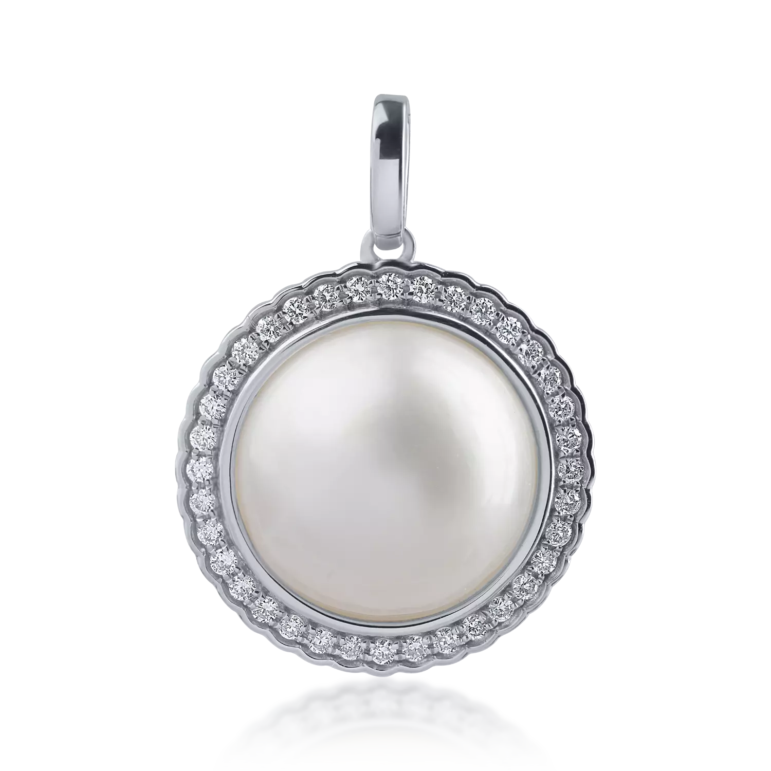 Pandantiv din aur alb cu perla de cultura de 4.136ct si diamante de 0.182ct
