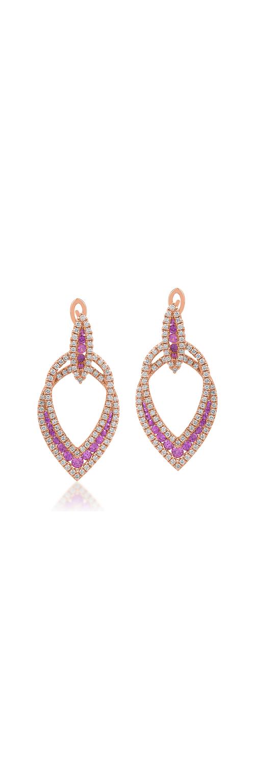 Rose gold earrings with 1.14ct diamonds and 1.09ct pink sapphires