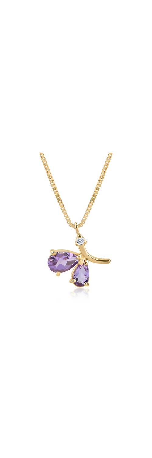 Yellow gold pendant necklace with 0.85ct amethysts
