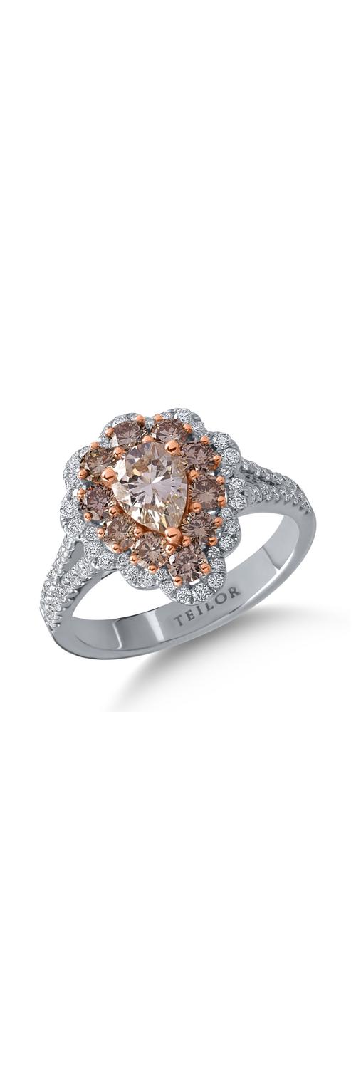 Inel din aur alb-roz cu diamante maro de 1.72ct si diamante transparente de 0.41ct