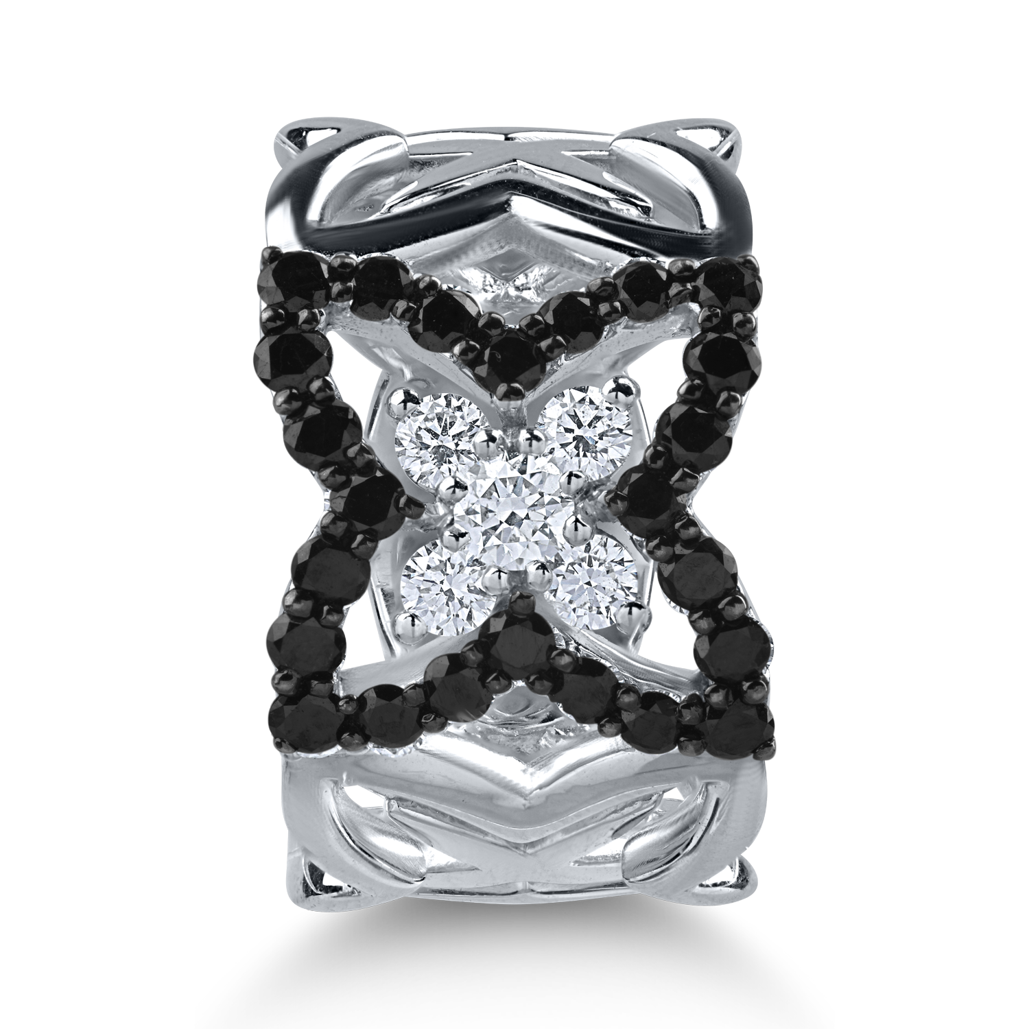 Fehérarany gyűrű 0.33ct tiszta gyémántokkal és 0.78ct fekete gyémántokkal