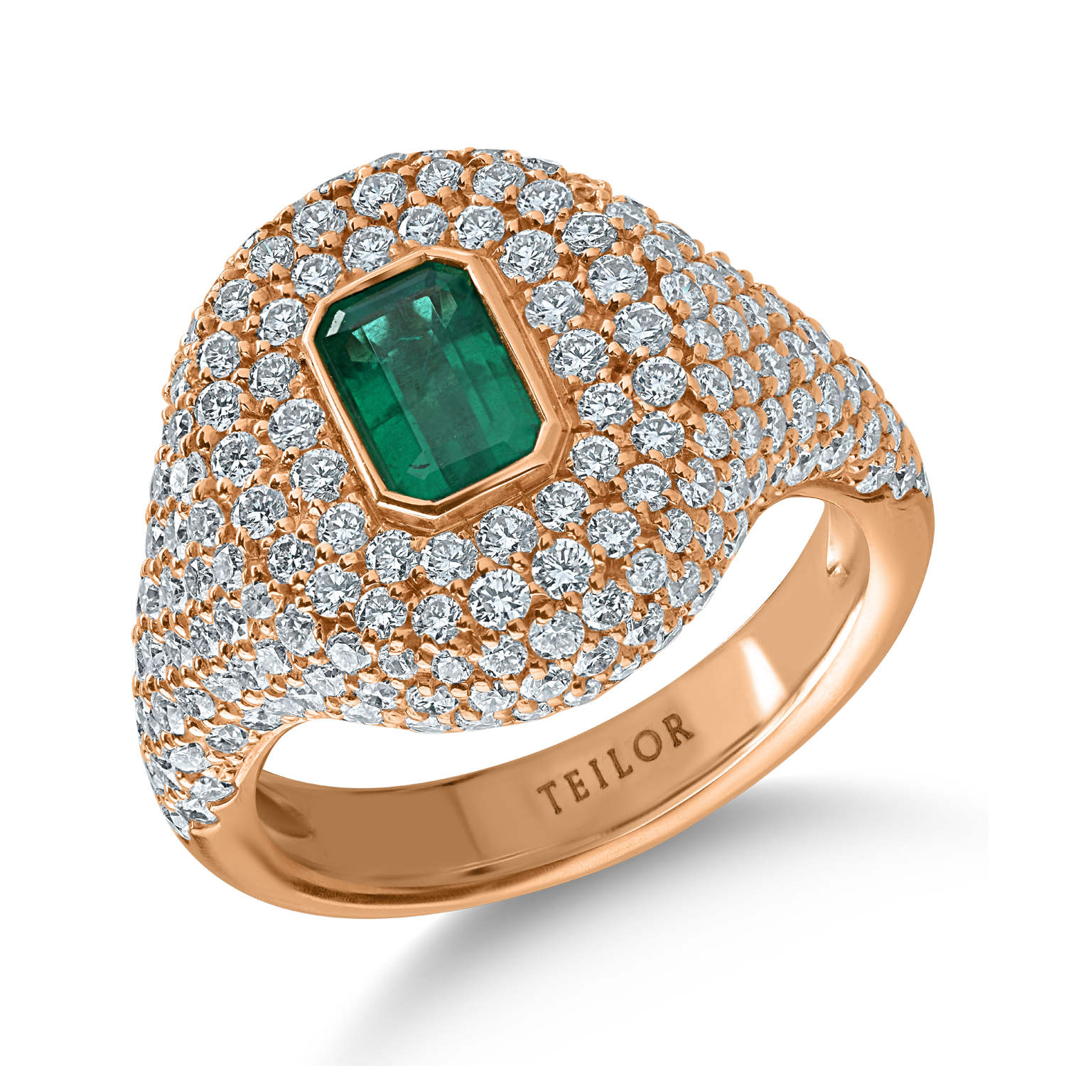 Rózsarany gyűrű 0.48ct smaragddal és 1.52ct gyémántokkal