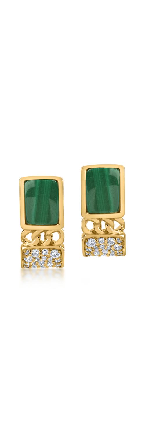 Yellow gold earrings with 1.624ct malachites and 0.196ct diamonds
