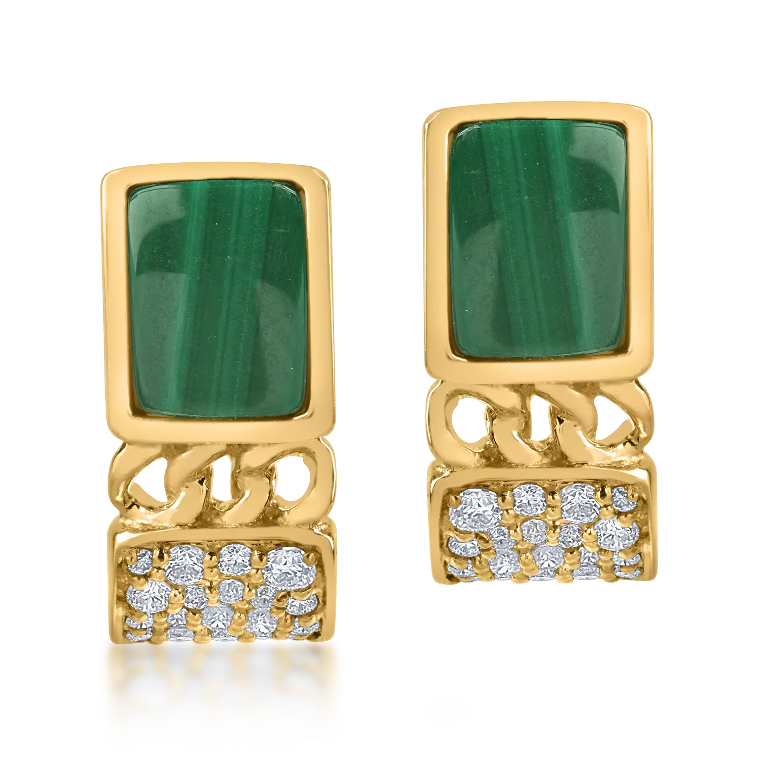 Kolczyki z żółtego złota z malachitami 1.624ct i diamentami 0.196ct