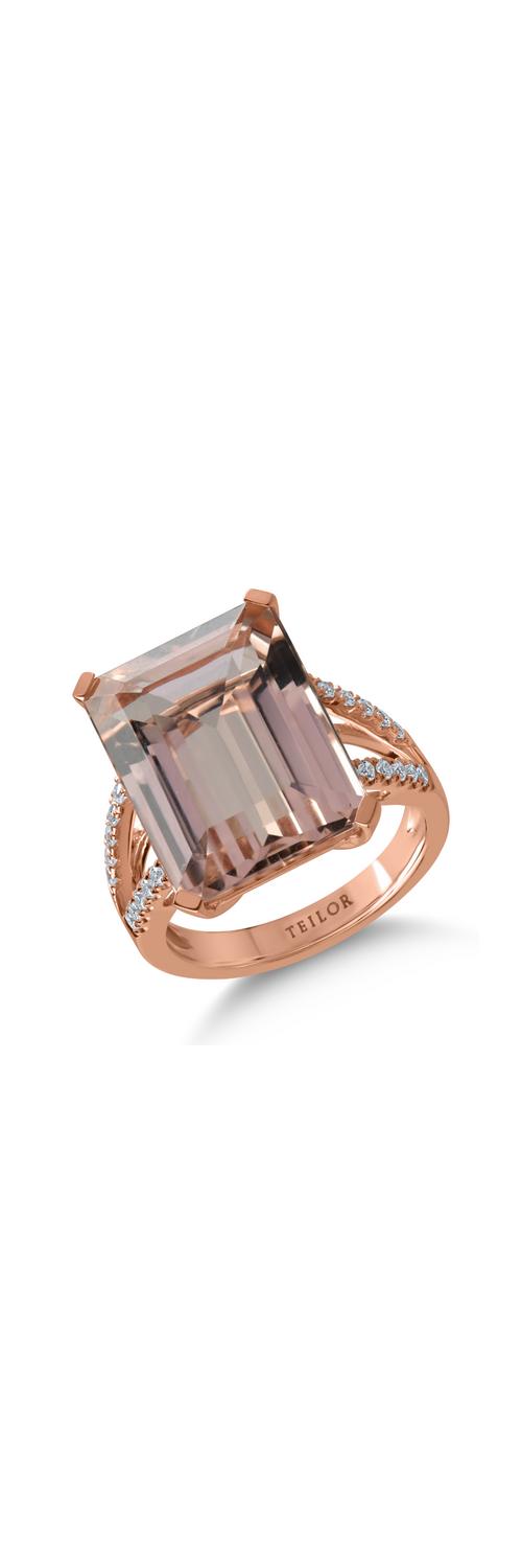 Inel din aur roz cu morganit de 11.3ct si diamante de 0.24ct