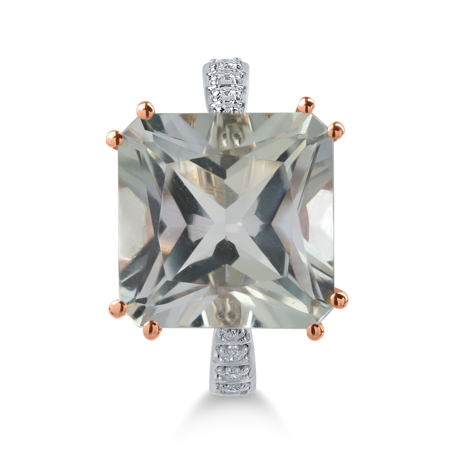 White-rose gold ring with 7.5ct green amethyst and 0.09ct diamonds
