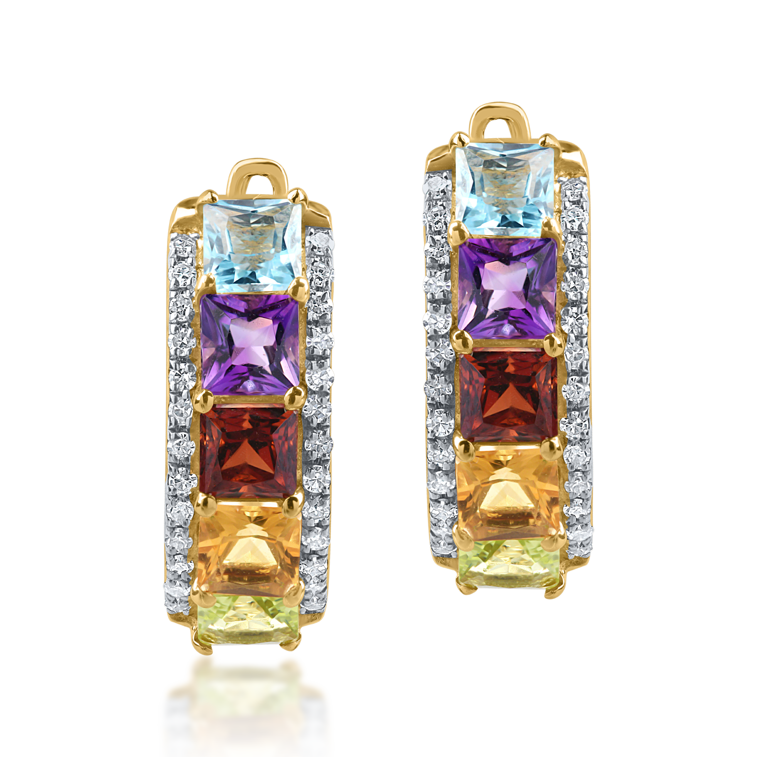 Yellow gold earrings with 1.80ct precious and semi-precious stones