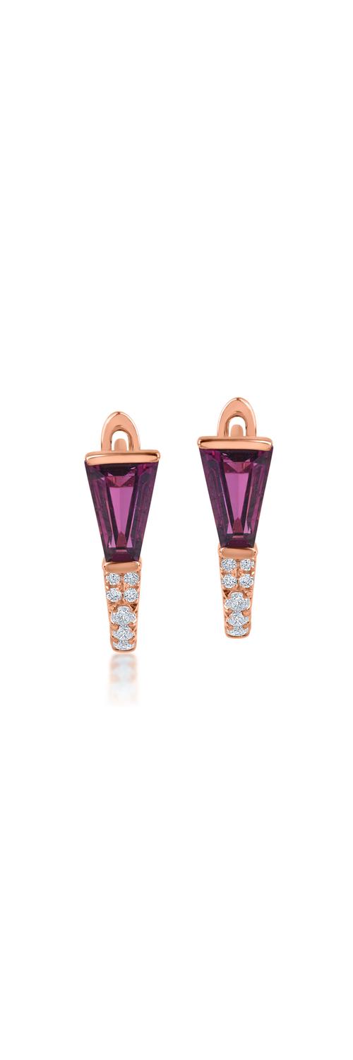 Rose gold earrings with 1.18ct rhodolites garnet and 0.09ct diamonds