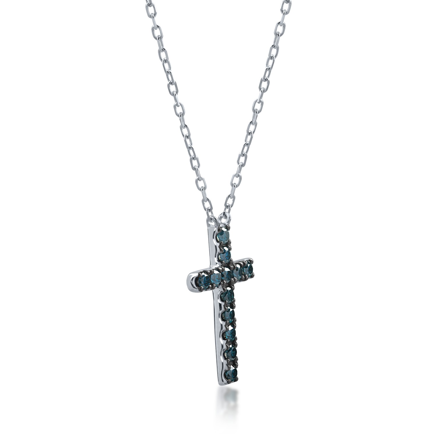 White gold cross pendant necklace with 0.41ct blue diamonds