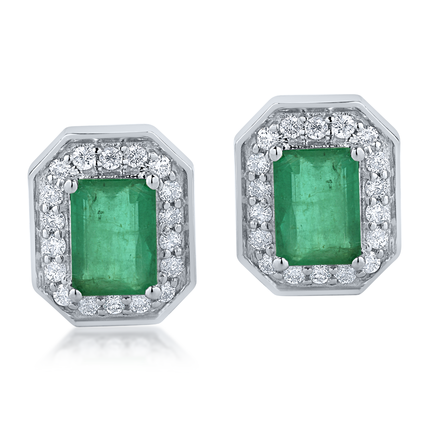 Fehérarany fülbevaló 1.91ct smaragddal és 0.39ct gyémánttal