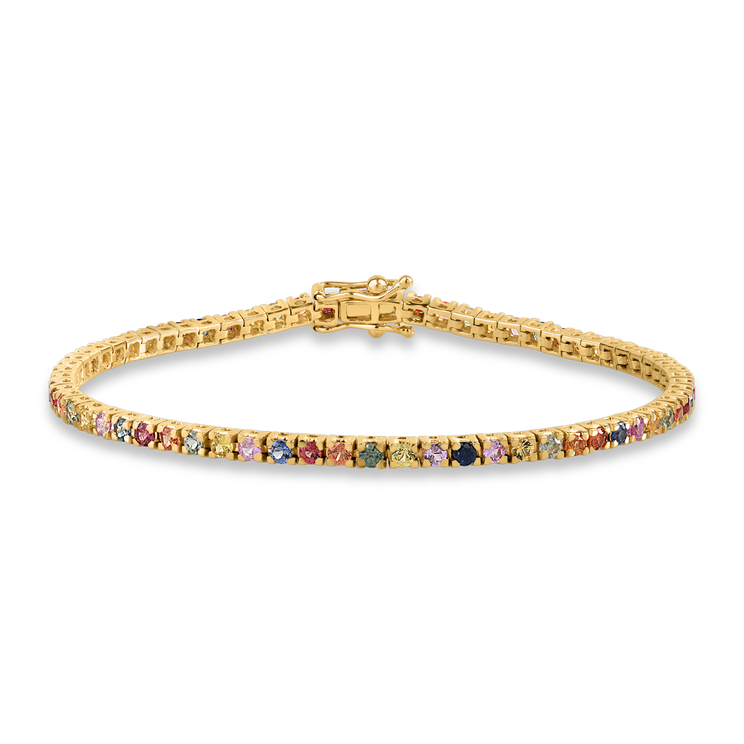 Yellow gold tennis bracelet with multicolored sapphires of 3.29ct