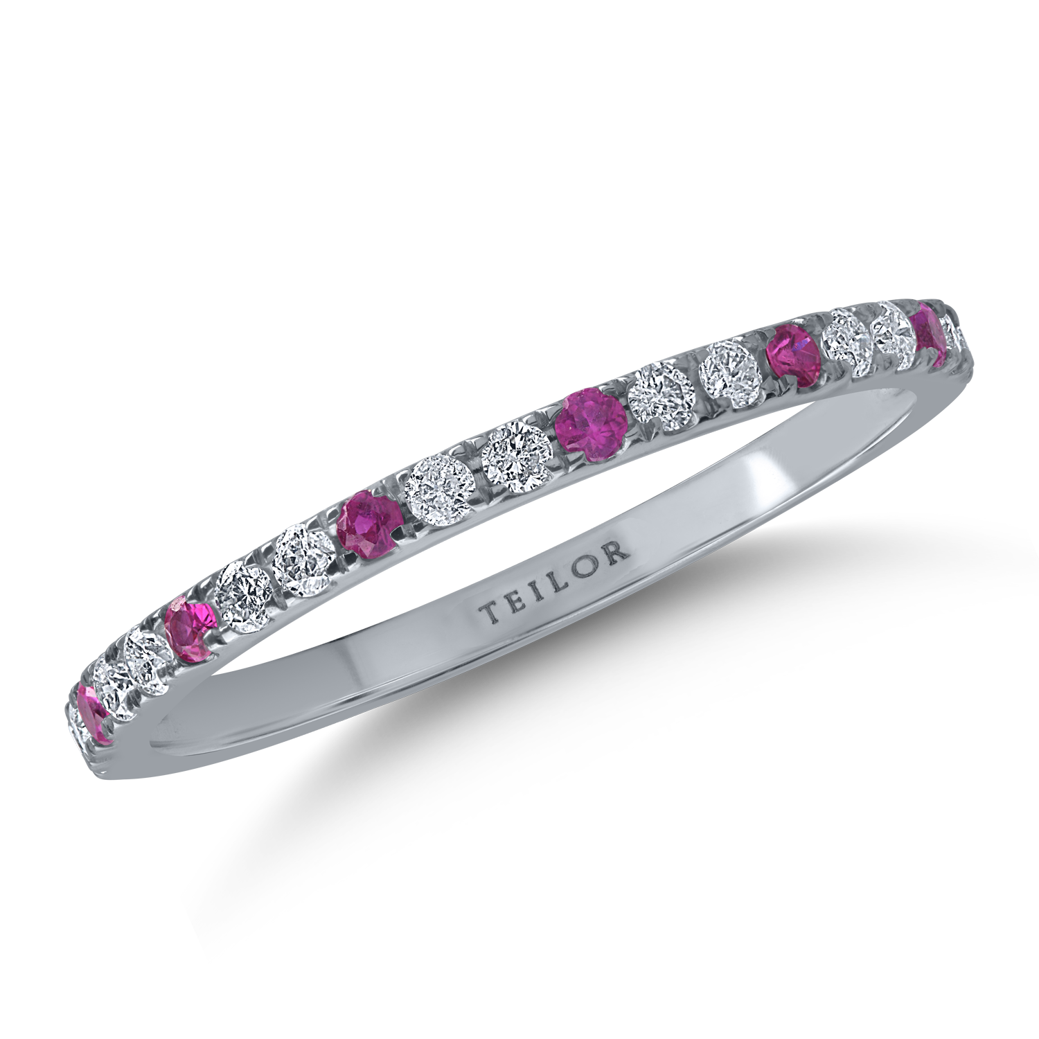 Half eternity ring in white gold with 0.1ct rubies and 0.18ct diamonds