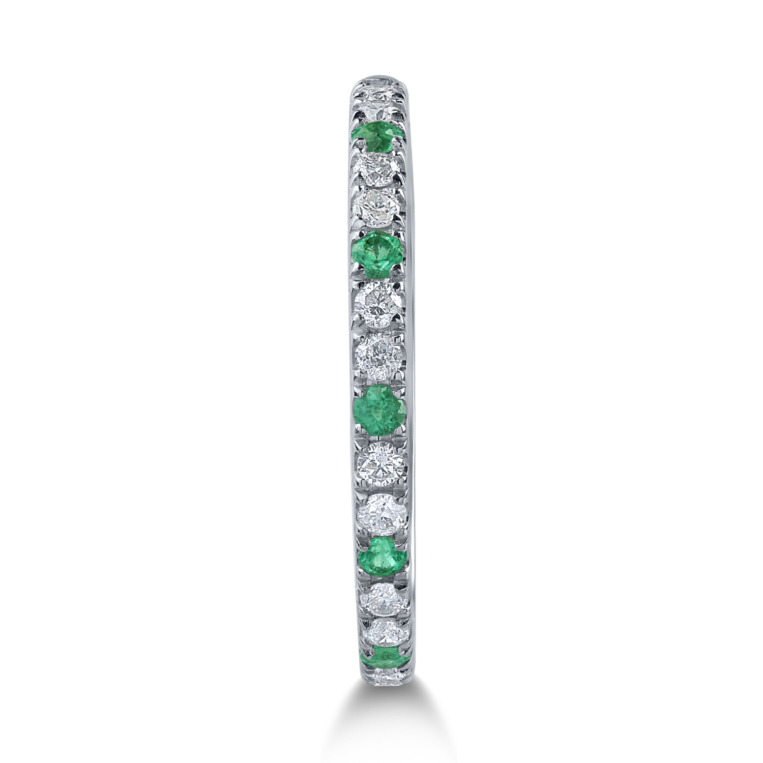 Half eternity ring in white gold with 0.15ct diamonds and 0.06ct emeralds
