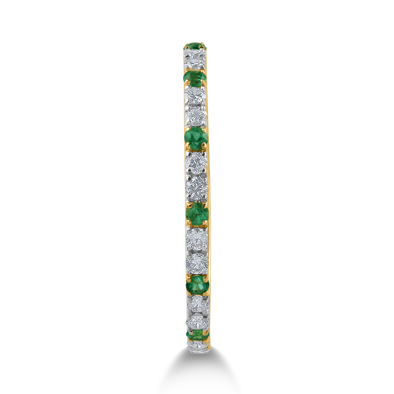 Half eternity ring in yellow gold with 0.08ct emeralds and 0.21ct diamonds