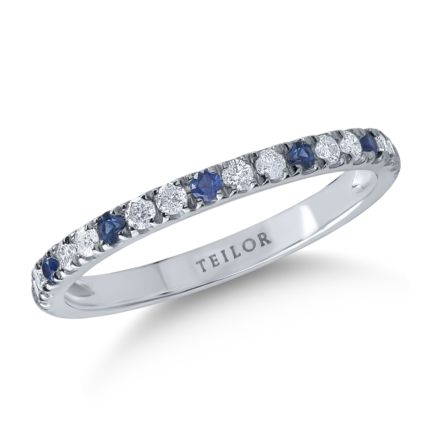Half eternity ring white gold with 0.08ct sapphires and 0.15ct diamonds