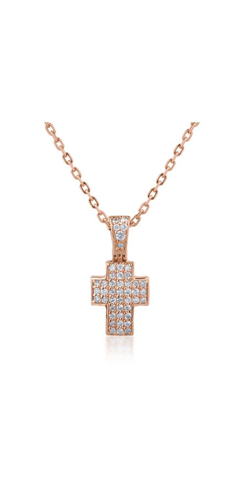 Rose gold cross pendant necklace with 0.12ct diamonds