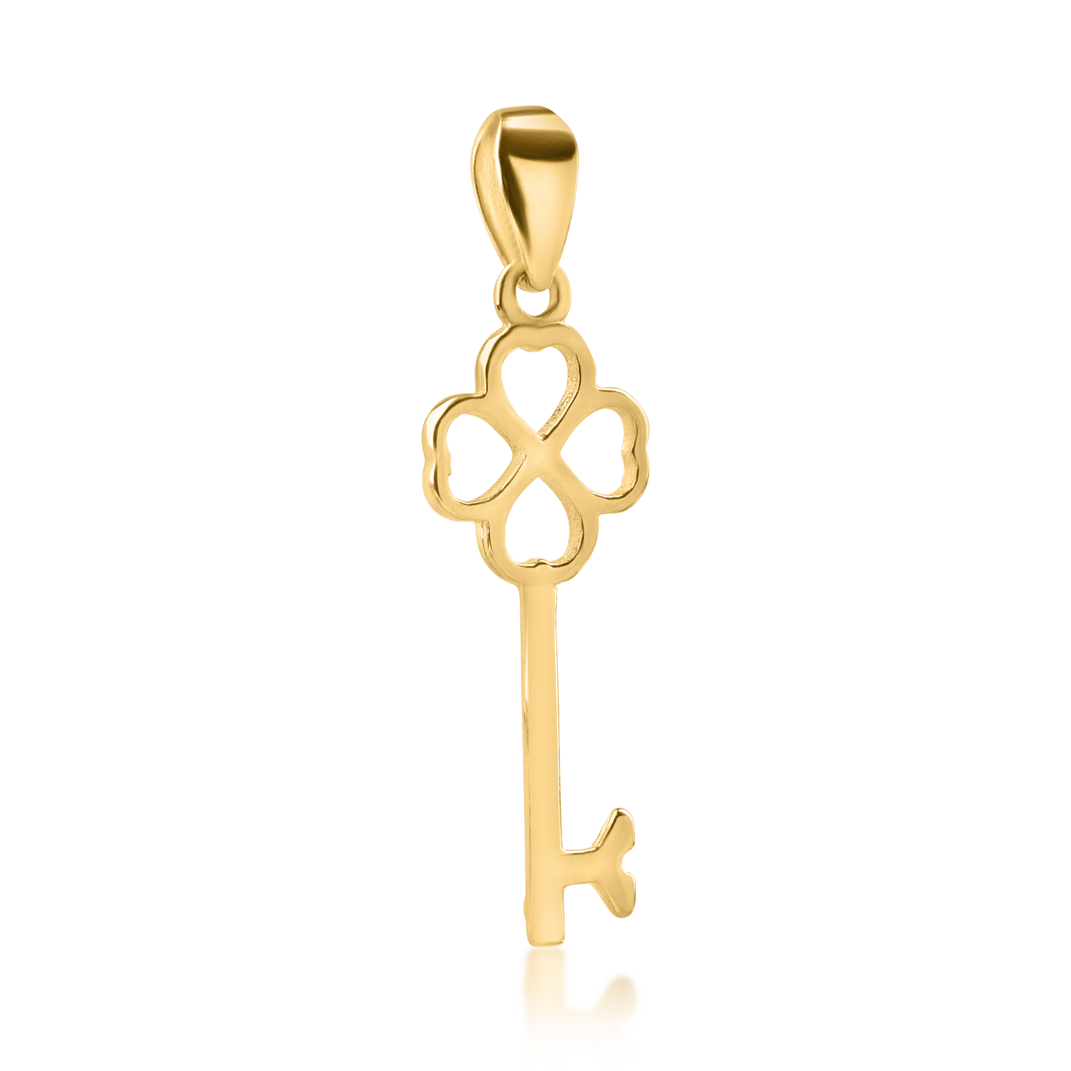 Yellow gold key and clover pendant