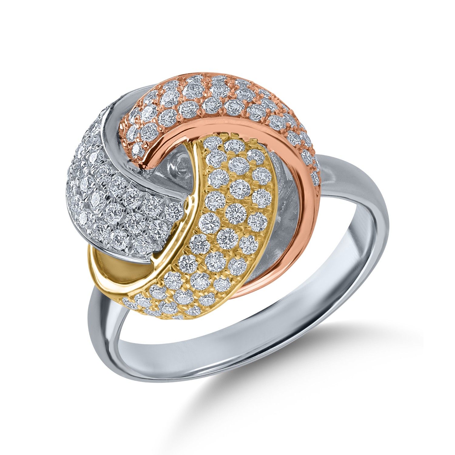 Inel din aur alb-roz-galben cu diamante de 0.78ct