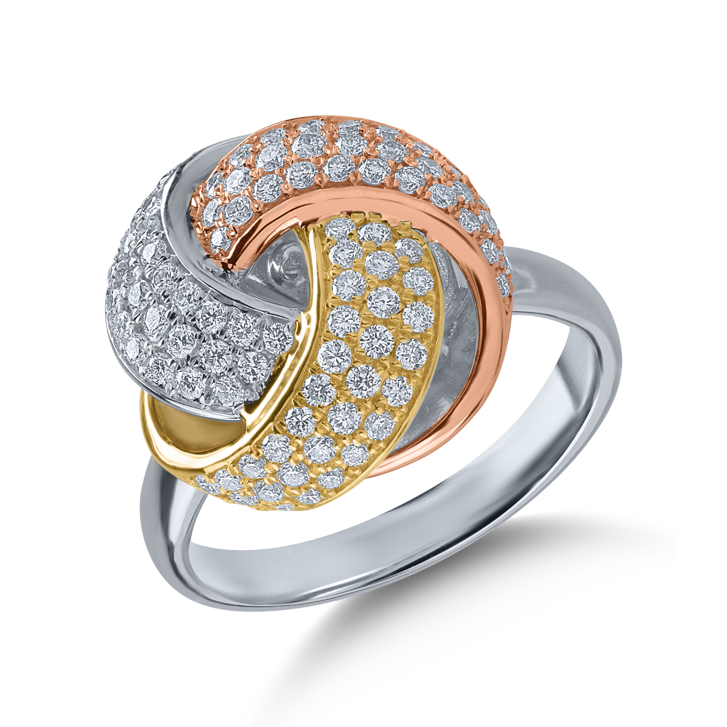 White-rose-yellow gold ring with 0.78ct diamonds
