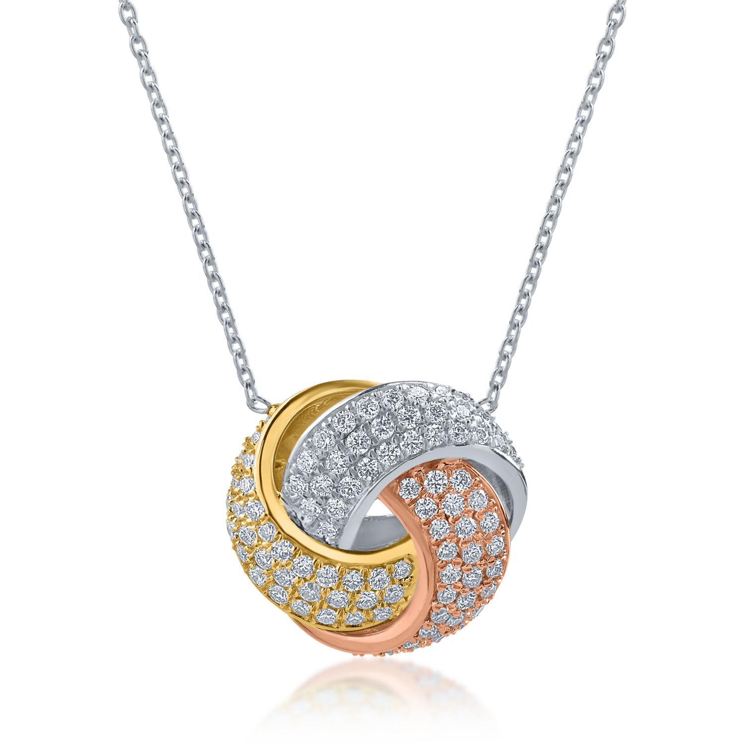 White-rose-yellow gold pendant necklace with 0.84ct diamonds