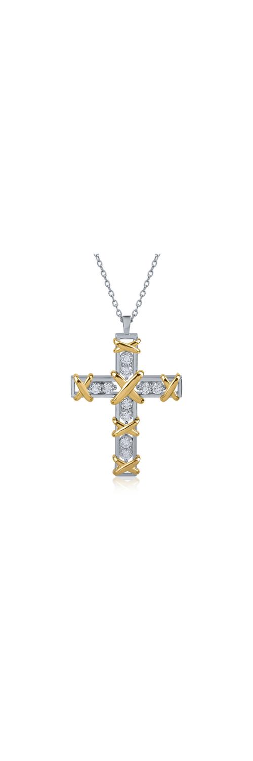 White-yellow gold cross pendant necklace with 0.97ct diamonds