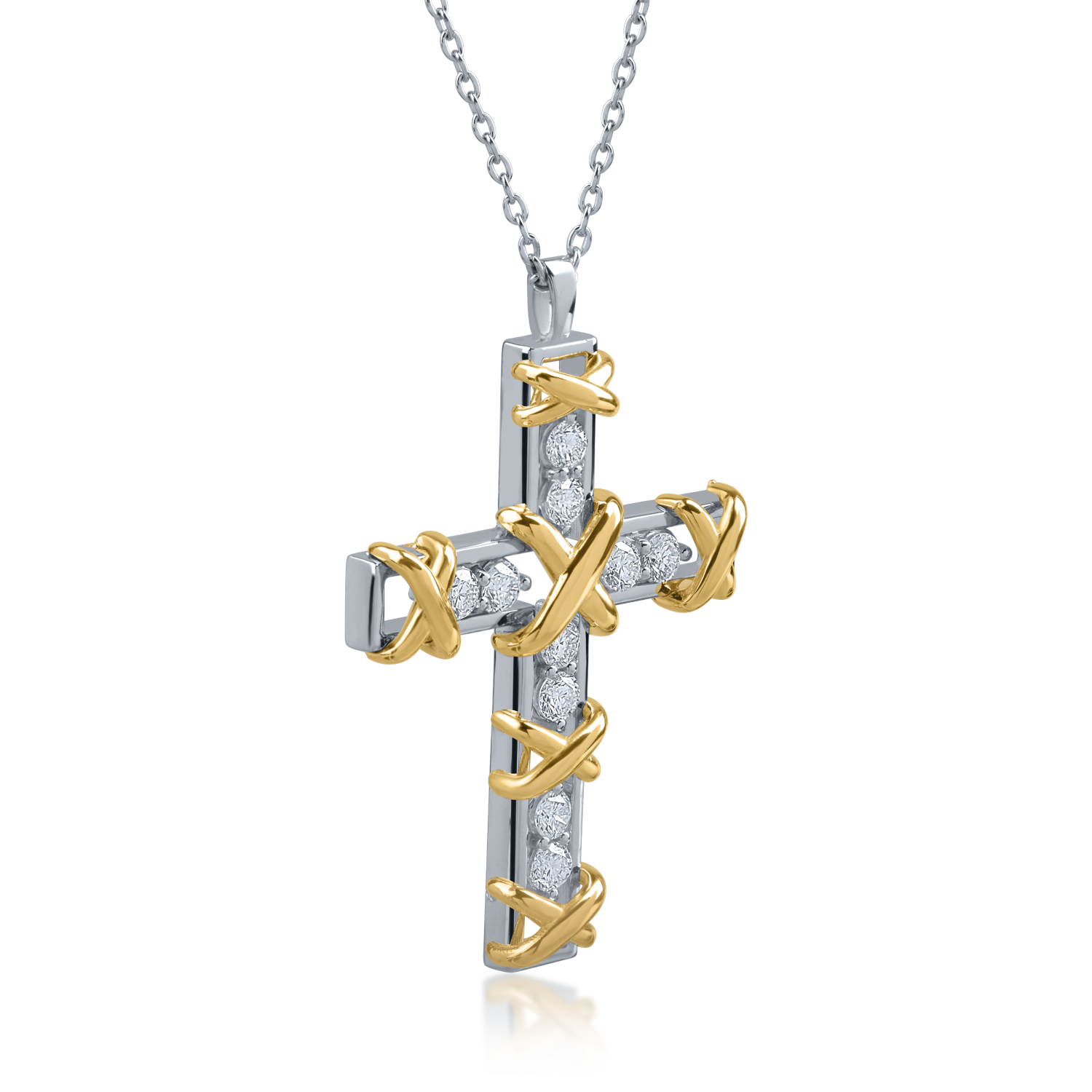 White-yellow gold cross pendant necklace with 0.97ct diamonds