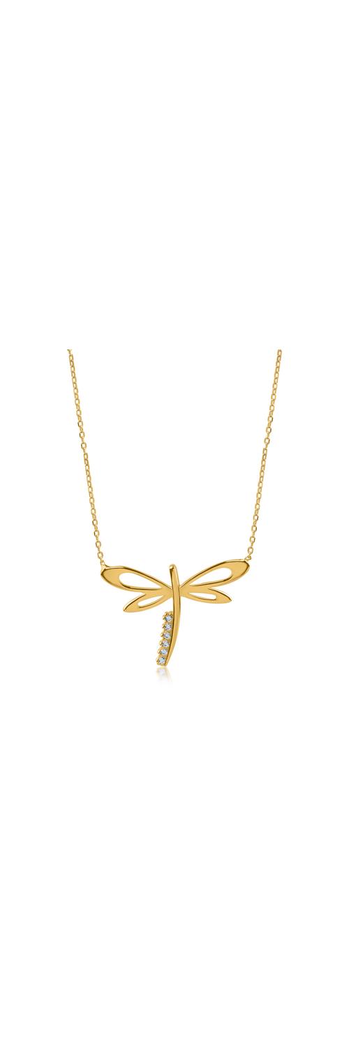 Yellow gold dragonfly pendant necklace