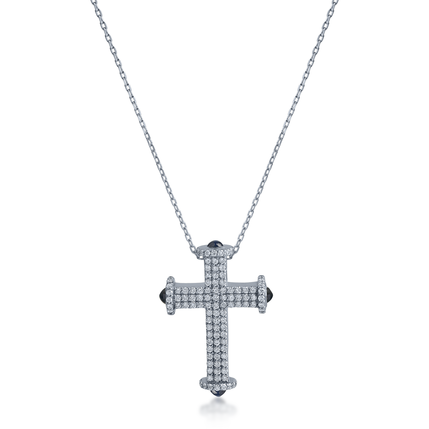 White gold cross pendant necklace with 0.42ct sapphires and 0.41ct diamonds