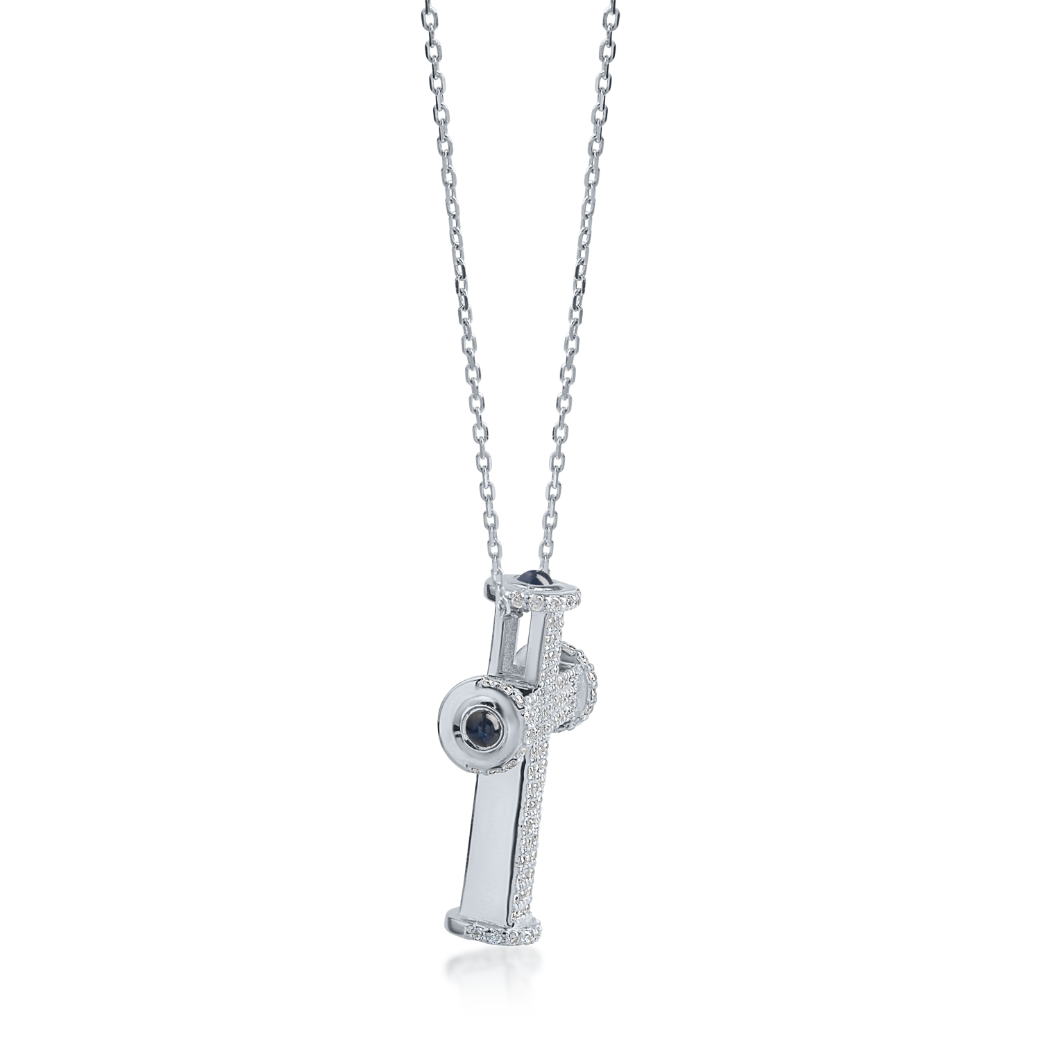 White gold cross pendant necklace with 0.42ct sapphires and 0.41ct diamonds