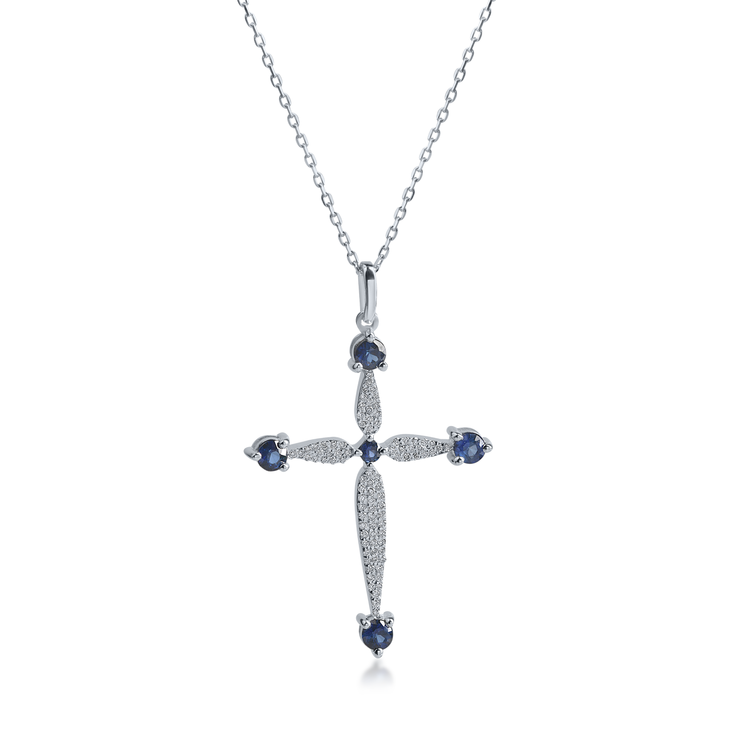 White gold cross pendant necklace with 0.4ct sapphires and 0.22ct diamonds