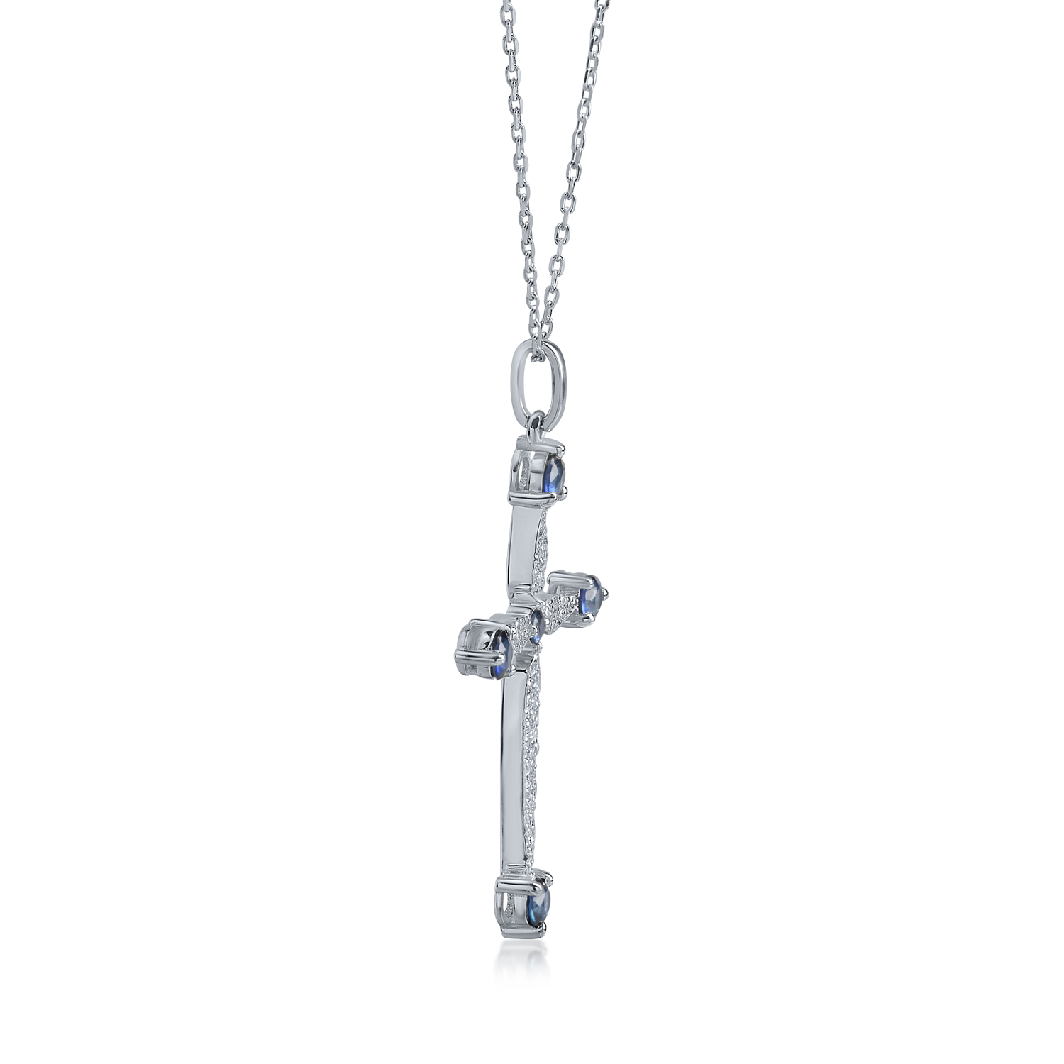 White gold cross pendant necklace with 0.4ct sapphires and 0.22ct diamonds
