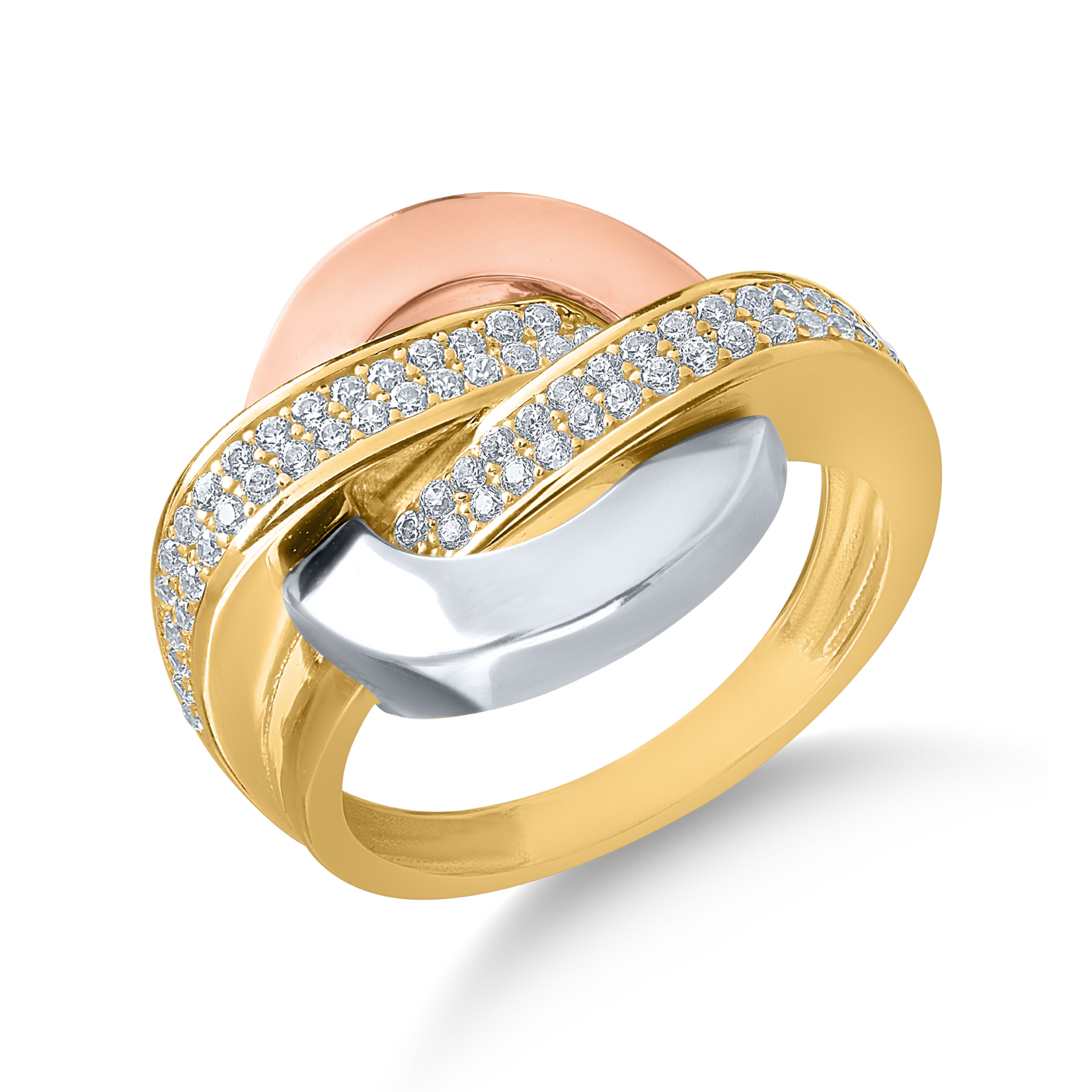 Biało-różowo-żółty złoty pierścionek