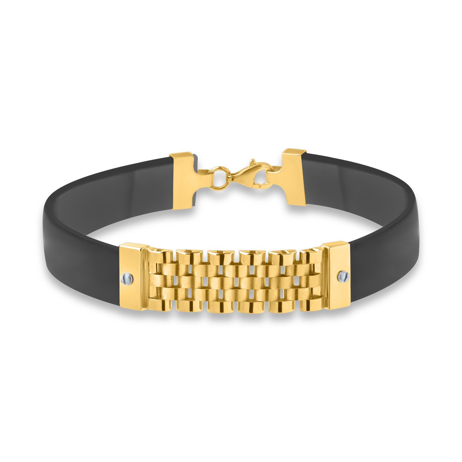 Silicone men's bracelet with yellow gold plate