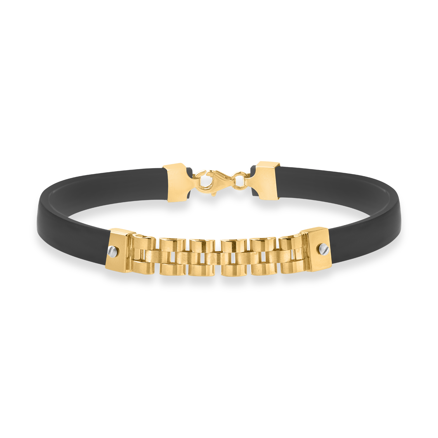 Silicone men's bracelet with yellow gold plate