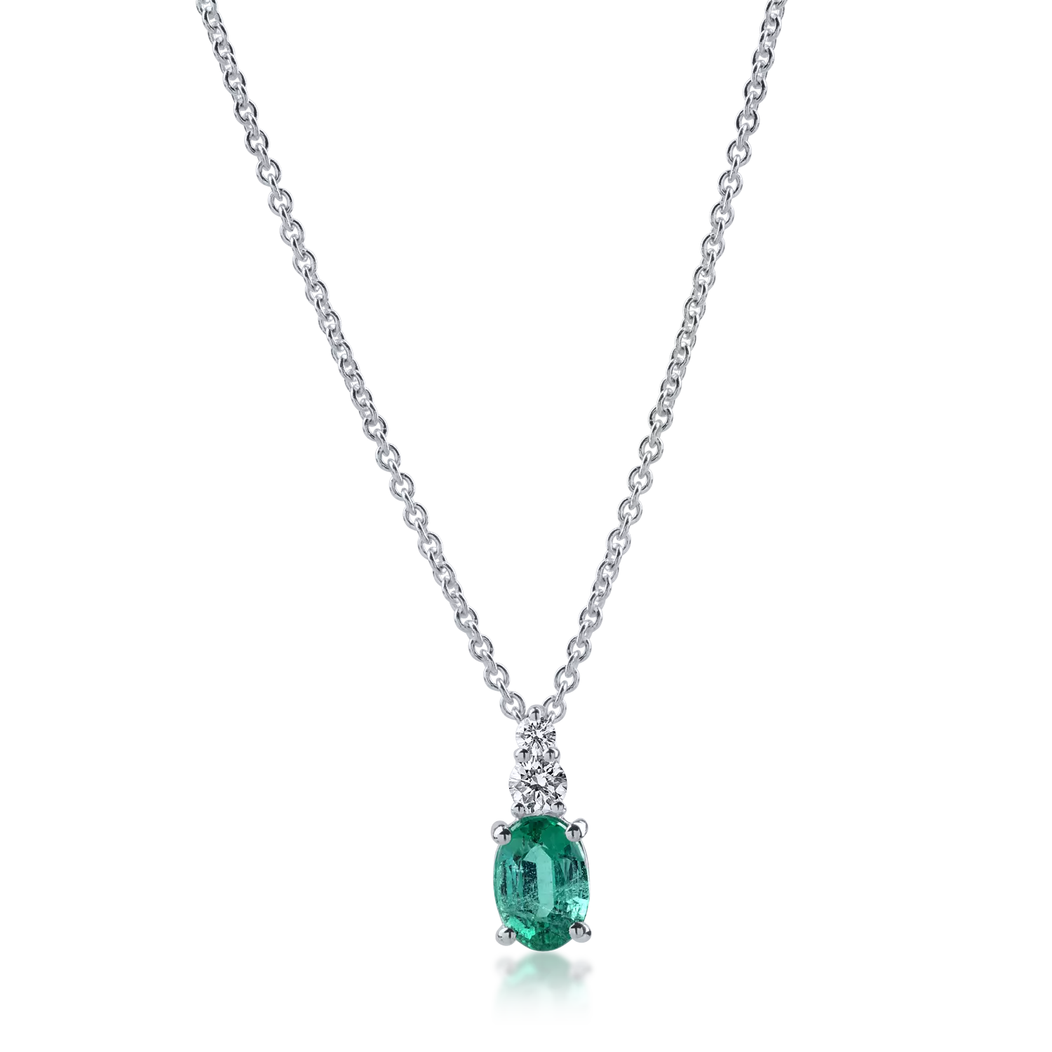 White gold pendant necklace with 0.8ct emerald and 0.14ct diamonds