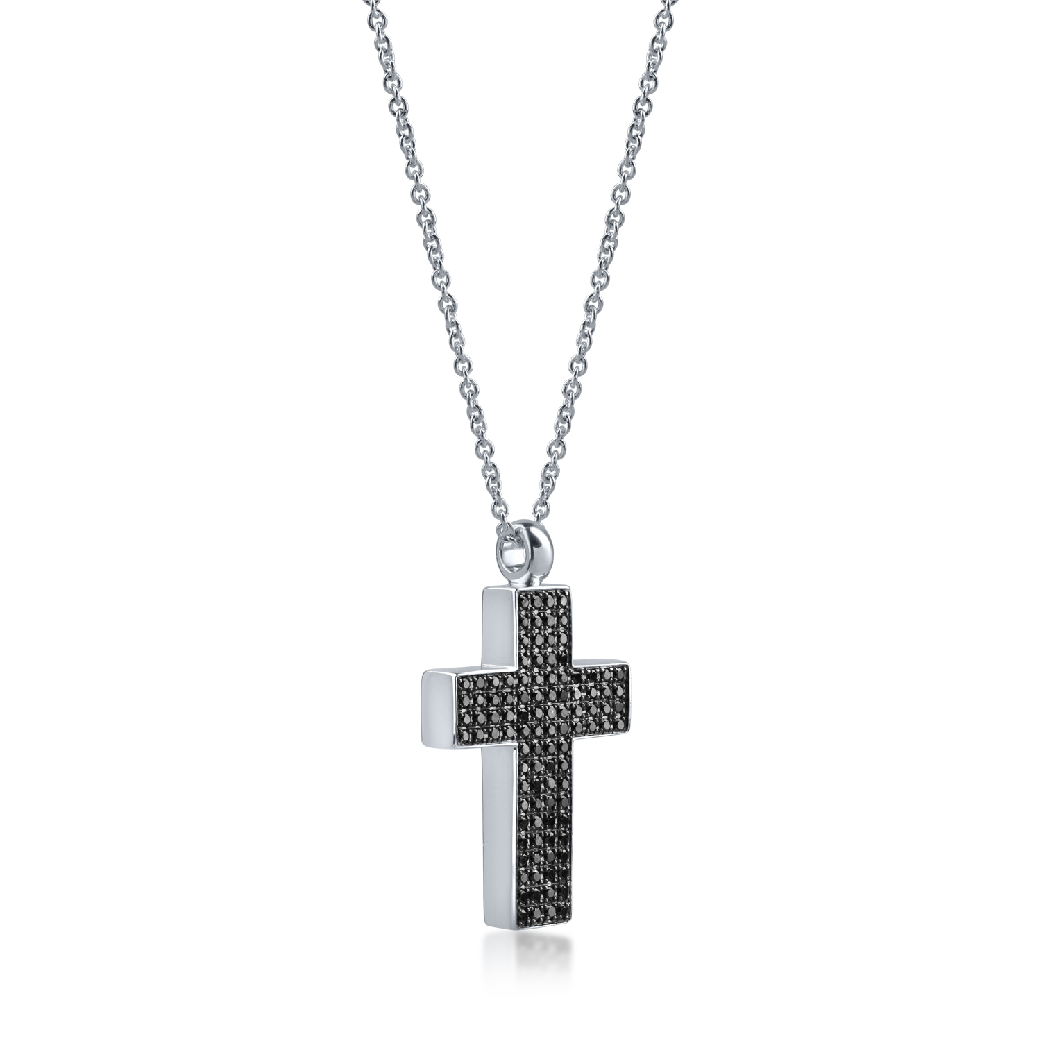 White gold cross pendant necklace with 1.03ct black diamonds