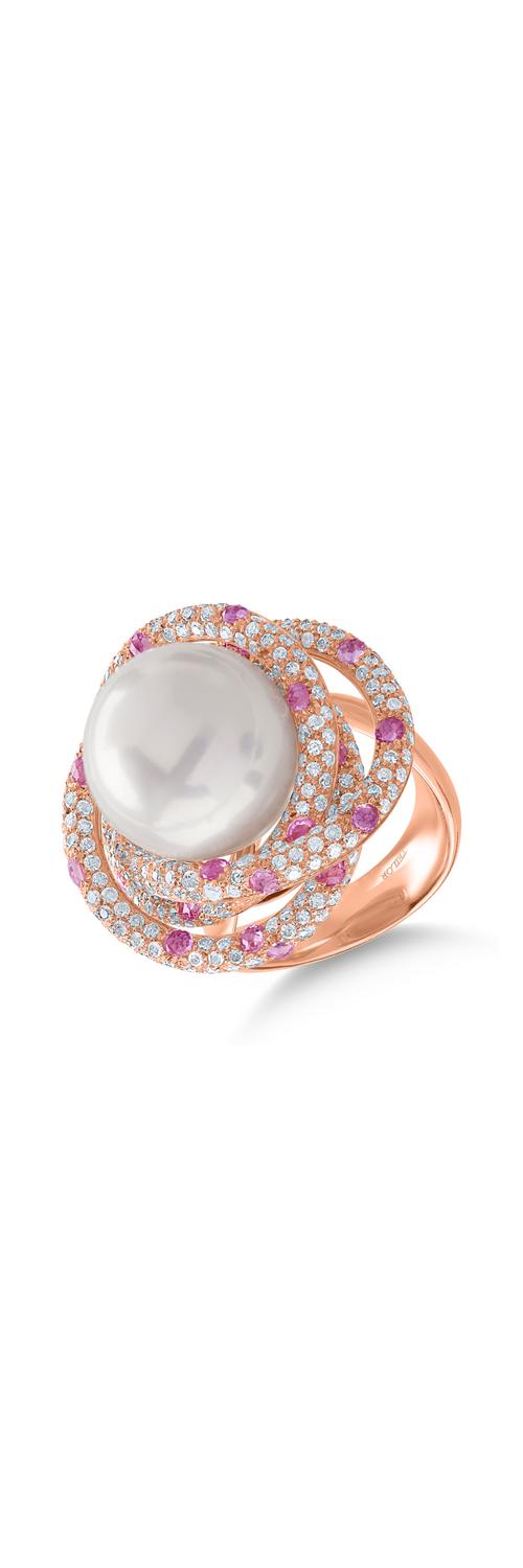 Inel din aur roz cu perla de cultura de 23.3ct si pietre pretioase de 3.15ct