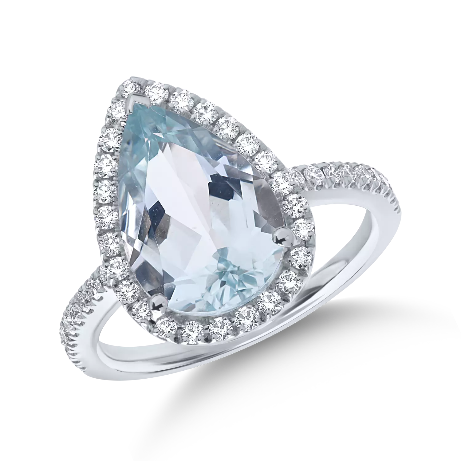 Fehérarany gyűrű 3.4ct akvamarinnal és 0.4ct gyémántokkal